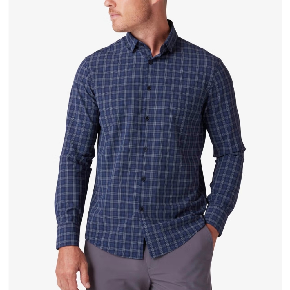Mizzen+Main Blue Plaid Dress Shirt